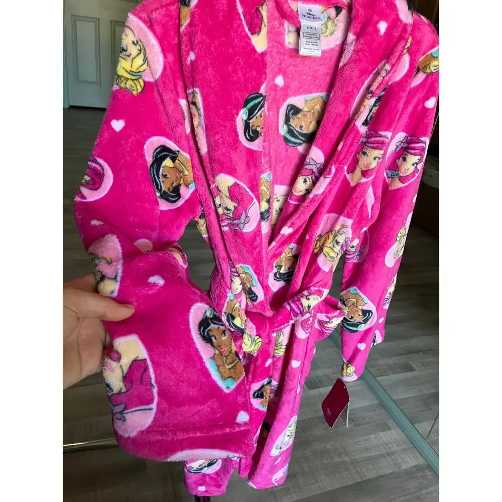 Disney Princess Girl's Fleece Pink Heart Character Bathrobe Size 10